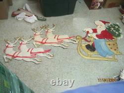 Vintage 4 pc Die Cut embossed cardboard Christmas Santa Sleigh Reindeer #30
