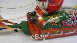 Vintage 50s SANTA CLAUS REINDEER SLEIGH Tin Toy in BOX Christmas Battery Op 17L