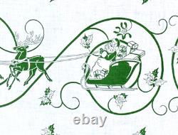 Vintage 56 X 100 Christmas Tablecloth + 12 Napkins Santa Sleigh Reindeer