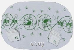 Vintage 56 X 100 Christmas Tablecloth + 12 Napkins Santa Sleigh Reindeer