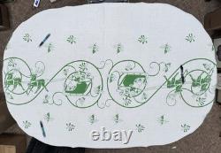 Vintage 56 X 100 Christmas Tablecloth + 12 Napkins Santa Sleigh Reindeer