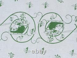 Vintage 56 X 100 Christmas Tablecloth + 12 Napkins Santa Sleigh Reindeer