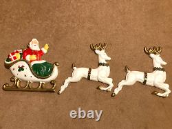 Vintage 5' Poloron Santa Sleigh Reindeer Christmas Styrofoam Wall Pre Blow Mold
