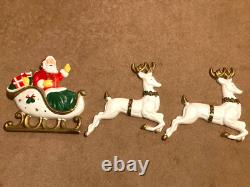 Vintage 5' Poloron Santa Sleigh Reindeer Christmas Styrofoam Wall Pre Blow Mold