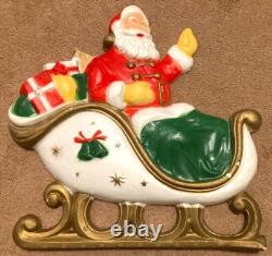 Vintage 5' Poloron Santa Sleigh Reindeer Christmas Styrofoam Wall Pre Blow Mold