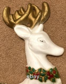 Vintage 5' Poloron Santa Sleigh Reindeer Christmas Styrofoam Wall Pre Blow Mold