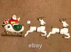 Vintage 5' Poloron Santa Sleigh Reindeer Christmas Styrofoam Wall Pre Blow Mold
