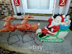 Vintage 70's Blow Molds Empire Santa Sleigh & Two Reindeer All with Lights