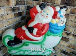 Vintage 70's Blow Molds Empire Santa Sleigh & Two Reindeer All with Lights