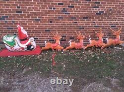 Vintage 70s Empire Light Up Santa Sleigh And 4 Reindeer Blow Mold S/west Minn
