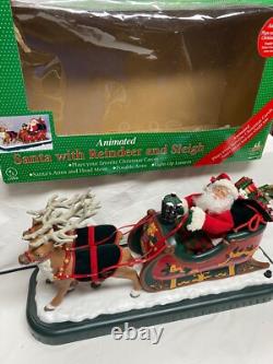 Vintage Animated Santa In Sleigh With Reindeer Holiday Creations 1995