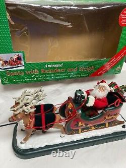 Vintage Animated Santa In Sleigh With Reindeer Holiday Creations 1995