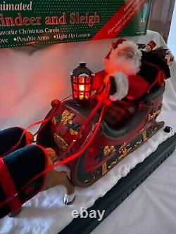 Vintage Animated Santa In Sleigh With Reindeer Holiday Creations 1995