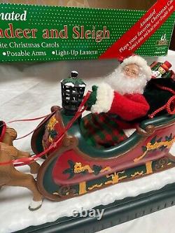 Vintage Animated Santa In Sleigh With Reindeer Holiday Creations 1995