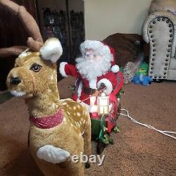 Vintage Animated Santa's Best Reindeer and Sleigh Lights Up Works Great