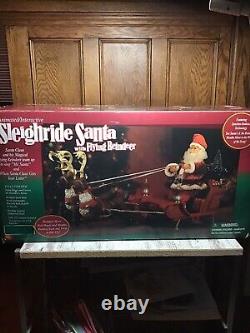 Vintage Animated Sleigh Ride Santa With Flying Reindeer christmas Made By Gemmy