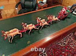 Vintage Annalee 10 Santa In Sleigh With 8 10 Reindeer Excellent Condition