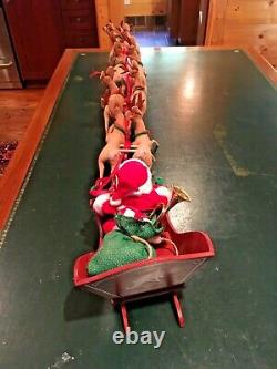 Vintage Annalee 10 Santa In Sleigh With 8 10 Reindeer Excellent Condition