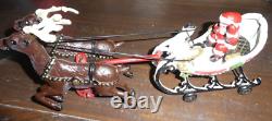 Vintage/Antique Christmas Cast Iron Santa Sleigh & Reindeer Pull Toy! Rare