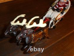 Vintage/Antique Christmas Cast Iron Santa Sleigh & Reindeer Pull Toy! Rare