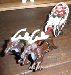 Vintage/Antique Christmas Cast Iron Santa Sleigh & Reindeer Pull Toy! Rare