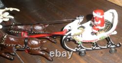 Vintage/Antique Christmas Cast Iron Santa Sleigh & Reindeer Pull Toy! Rare