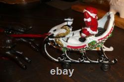 Vintage/Antique Christmas Cast Iron Santa Sleigh & Reindeer Pull Toy! Rare
