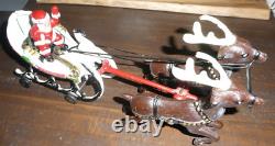 Vintage/Antique Christmas Cast Iron Santa Sleigh & Reindeer Pull Toy! Rare