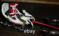 Vintage/Antique Christmas Cast Iron Santa Sleigh & Reindeer Pull Toy! Rare