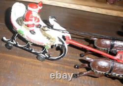 Vintage/Antique Christmas Cast Iron Santa Sleigh & Reindeer Pull Toy! Rare