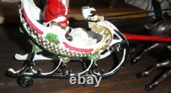 Vintage/Antique Christmas Cast Iron Santa Sleigh & Reindeer Pull Toy! Rare