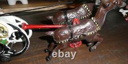 Vintage/Antique Christmas Cast Iron Santa Sleigh & Reindeer Pull Toy! Rare