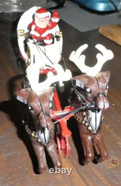 Vintage/Antique Christmas Cast Iron Santa Sleigh & Reindeer Pull Toy! Rare