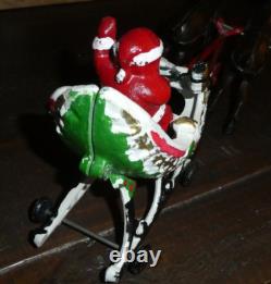 Vintage/Antique Christmas Cast Iron Santa Sleigh & Reindeer Pull Toy! Rare