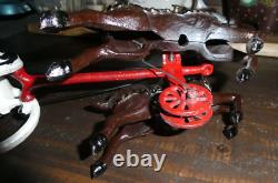 Vintage/Antique Christmas Cast Iron Santa Sleigh & Reindeer Pull Toy! Rare