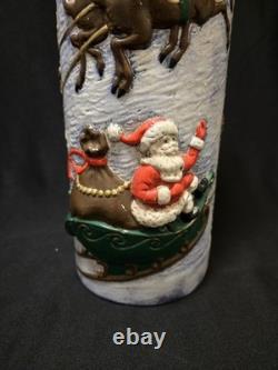 Vintage Atlantic Mold Ceramic Christmas Candle 3D Santa Sleigh & Reindeer 14.5