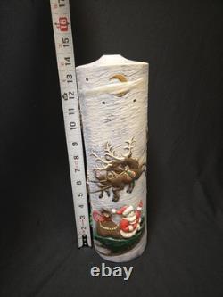 Vintage Atlantic Mold Ceramic Christmas Candle 3D Santa Sleigh & Reindeer 14.5