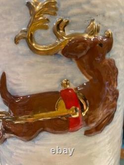 Vintage Atlantic Mold Ceramic Christmas Candle 3D Santa in Sleigh with Reindeer