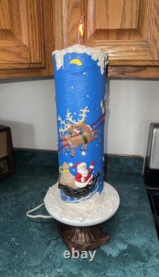 Vintage Atlantic Mold Ceramic Lighted Christmas Candle Santa Sleigh Reindeer MCM