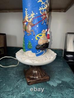 Vintage Atlantic Mold Ceramic Lighted Christmas Candle Santa Sleigh Reindeer MCM