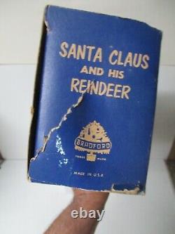 Vintage BRADFORD 17L Santa in Sled w 8 Reindeer on Platform in Original Box