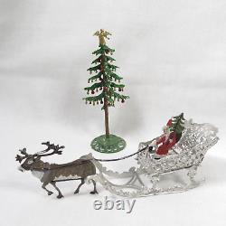 Vintage Babette Schweizer Santa Sleigh w Reindeer & Christmas Tree Figurines