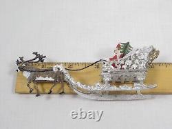 Vintage Babette Schweizer Santa Sleigh w Reindeer & Christmas Tree Figurines