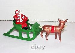 Vintage Barclay Toy Lead Santa With Toy Bag In Sleigh & Reindeer