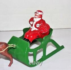 Vintage Barclay Toy Lead Santa With Toy Bag In Sleigh & Reindeer