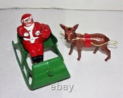 Vintage Barclay Toy Lead Santa With Toy Bag In Sleigh & Reindeer
