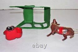 Vintage Barclay Toy Lead Santa With Toy Bag In Sleigh & Reindeer