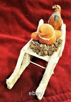 Vintage Belsnickle Santa Claus Cotton Wood Clay Wicker Reindeer Sleigh Japan