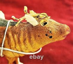 Vintage Belsnickle Santa Claus Cotton Wood Clay Wicker Reindeer Sleigh Japan