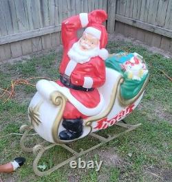 Vintage Blow Mold Christmas Santa In Sleigh Noel With 2 Reindeer General Foam